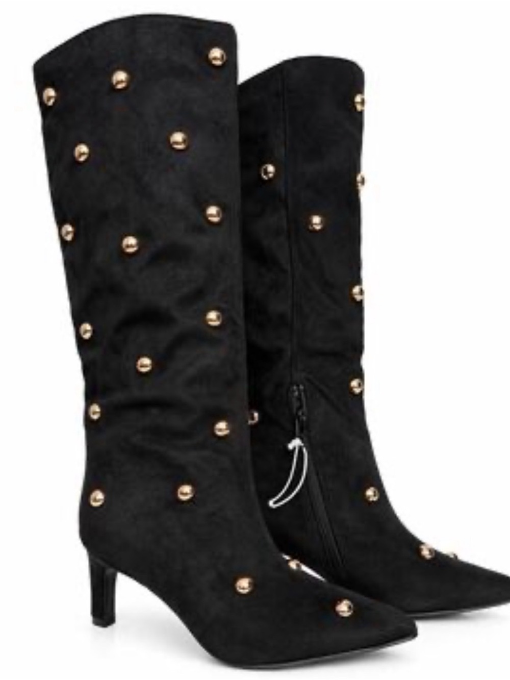 a new day Black Knee-High Studded Boots with Gold Studs 7.5 NWT